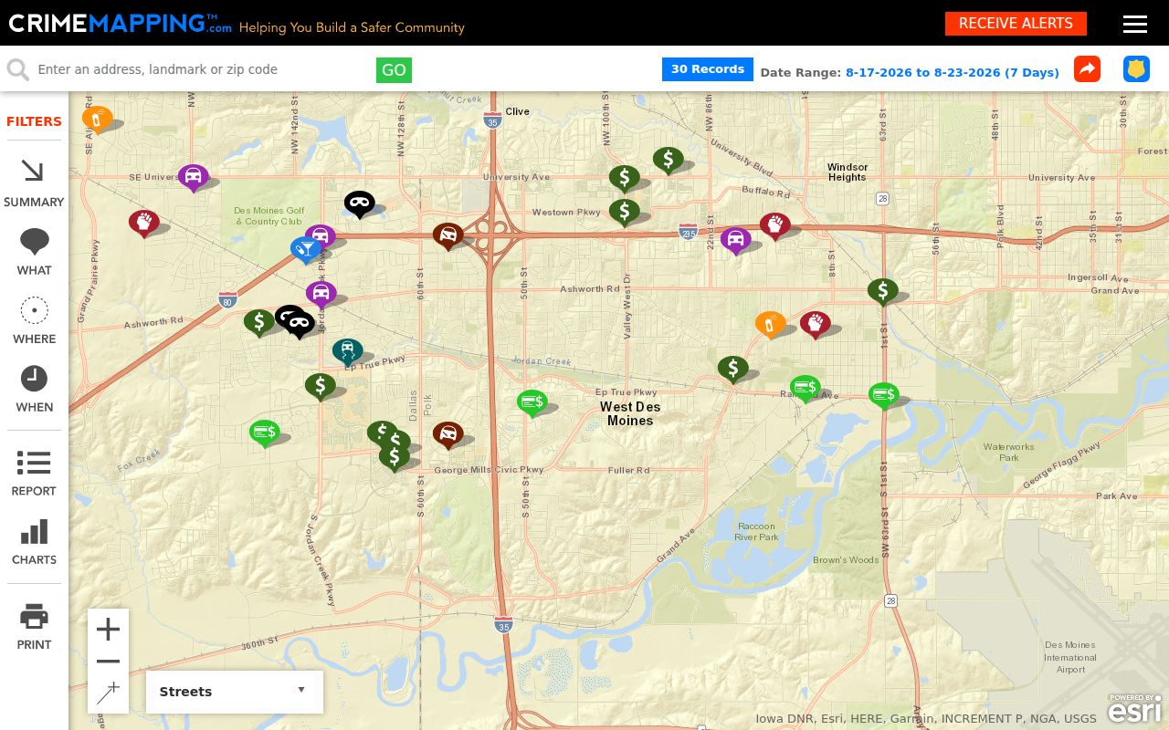 Public safety incident map providing West Des Moines block context without identifying neighbors