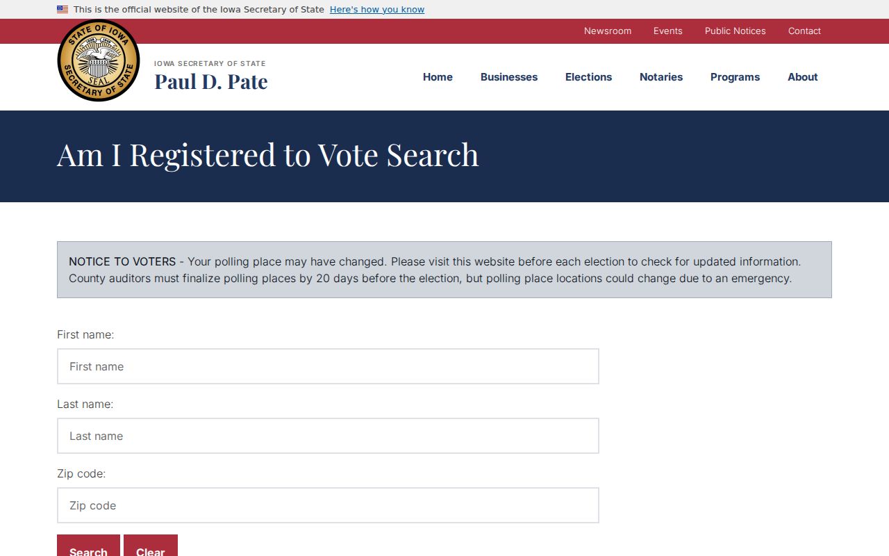 Iowa voter registration status search used for a West Des Moines resident lookup