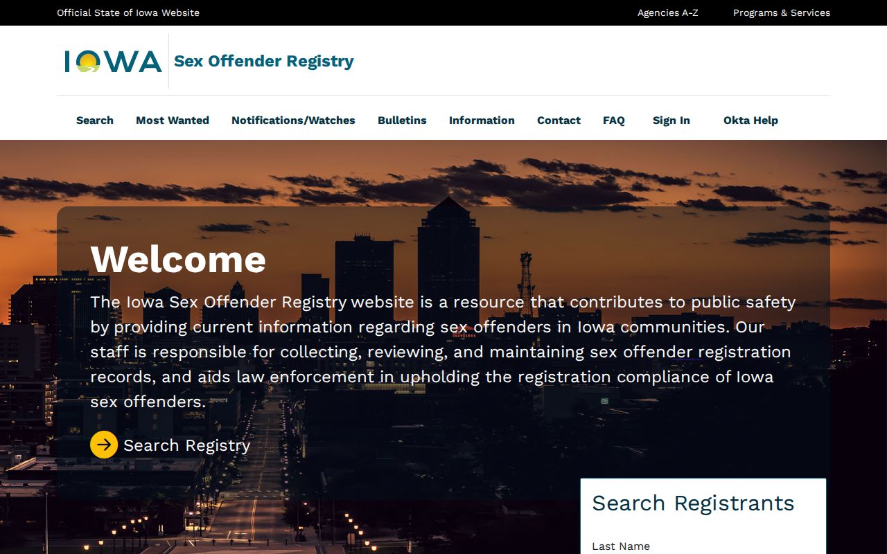 Iowa Sex Offender Registry search options relevant to West Des Moines