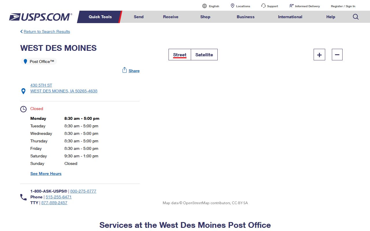 West Des Moines ZIP code directory post office details from USPS